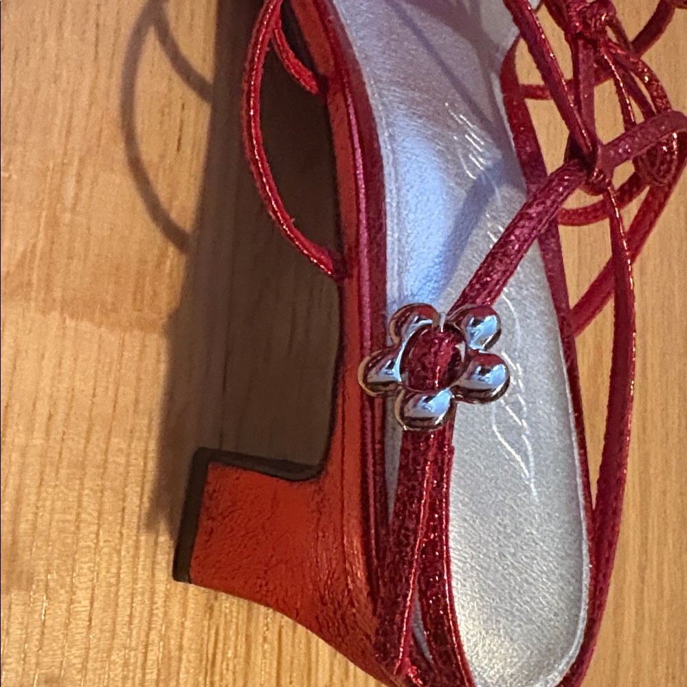 New Lisa Says Gah Carey Bow Sandals - Metallic Red Strappy Heels - Picture 4 of 5